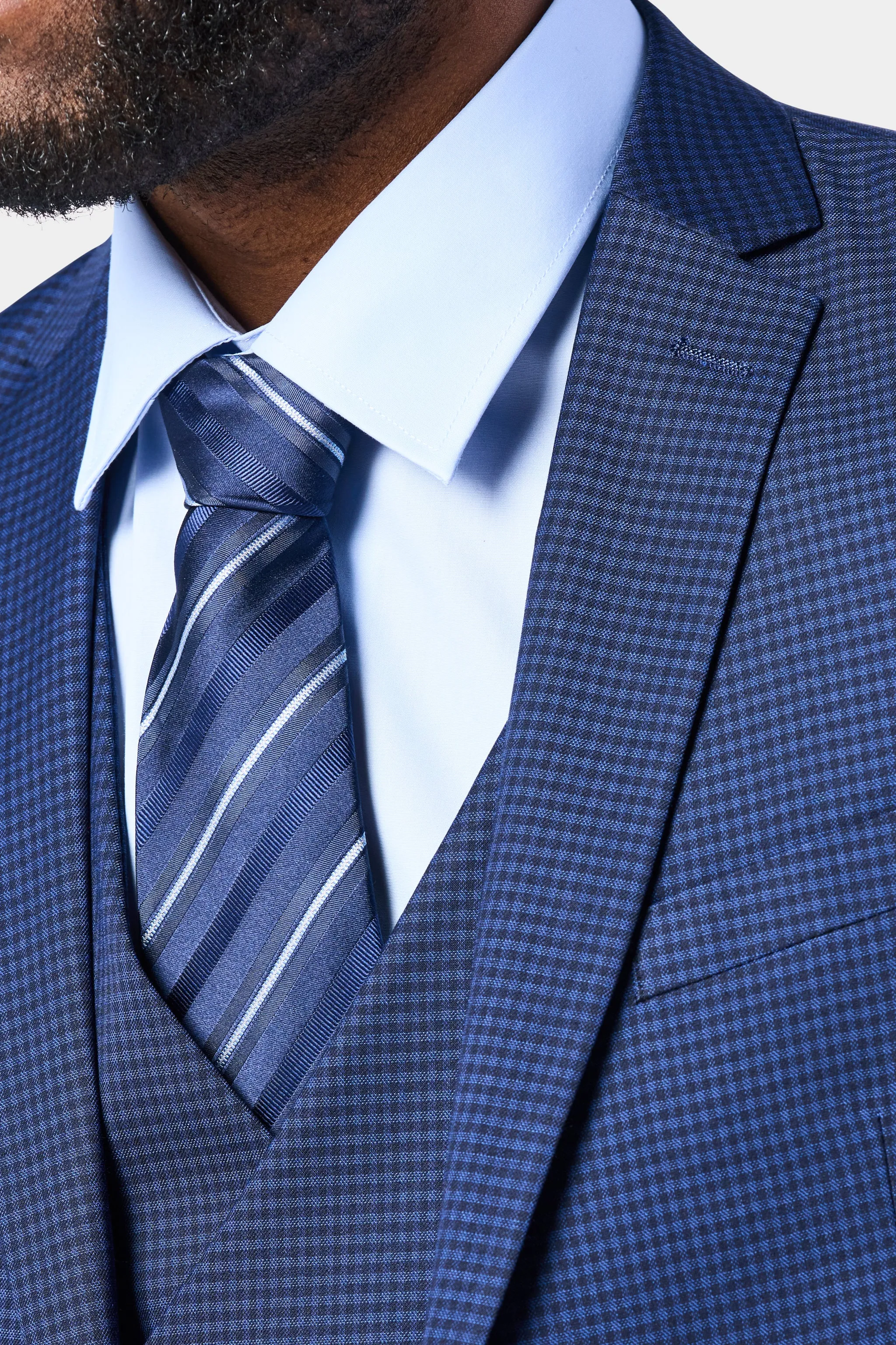 Blue and Black Mini Check 3 Piece Suit