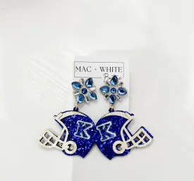 BLUE GLITTER FOOTBALL HELMET EARRING