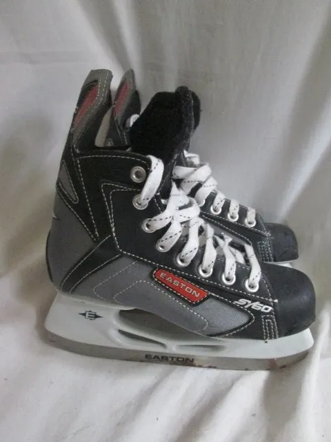 BOYS EASTON SY60 Performance Ice Hockey Skates Leather Sz 3 BLACK SILVER Winter