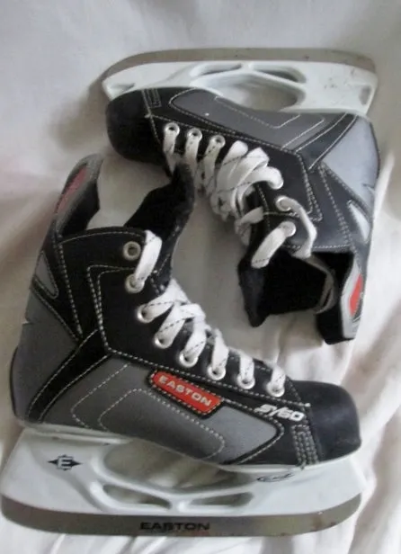 BOYS EASTON SY60 Performance Ice Hockey Skates Leather Sz 3 BLACK SILVER Winter