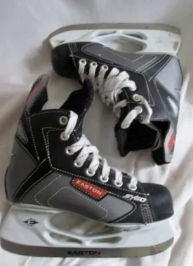 BOYS EASTON SY60 Performance Ice Hockey Skates Leather Sz 3 BLACK SILVER Winter