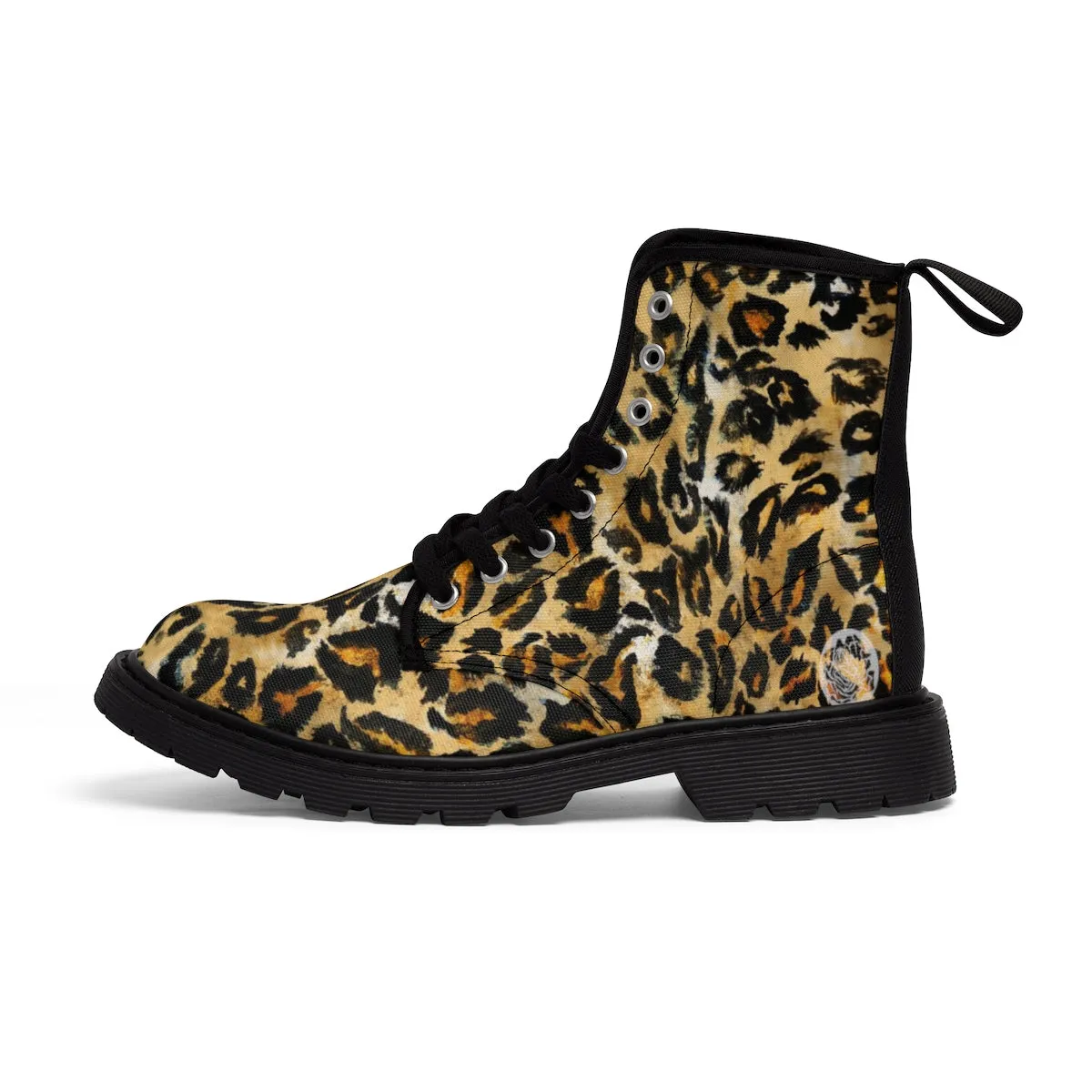 Brown Leopard Print Men's Boots, Animal Print Designer Lace-Up Hiking Boots Cap Toe Shoes For Men (US Size: 7-10.5)