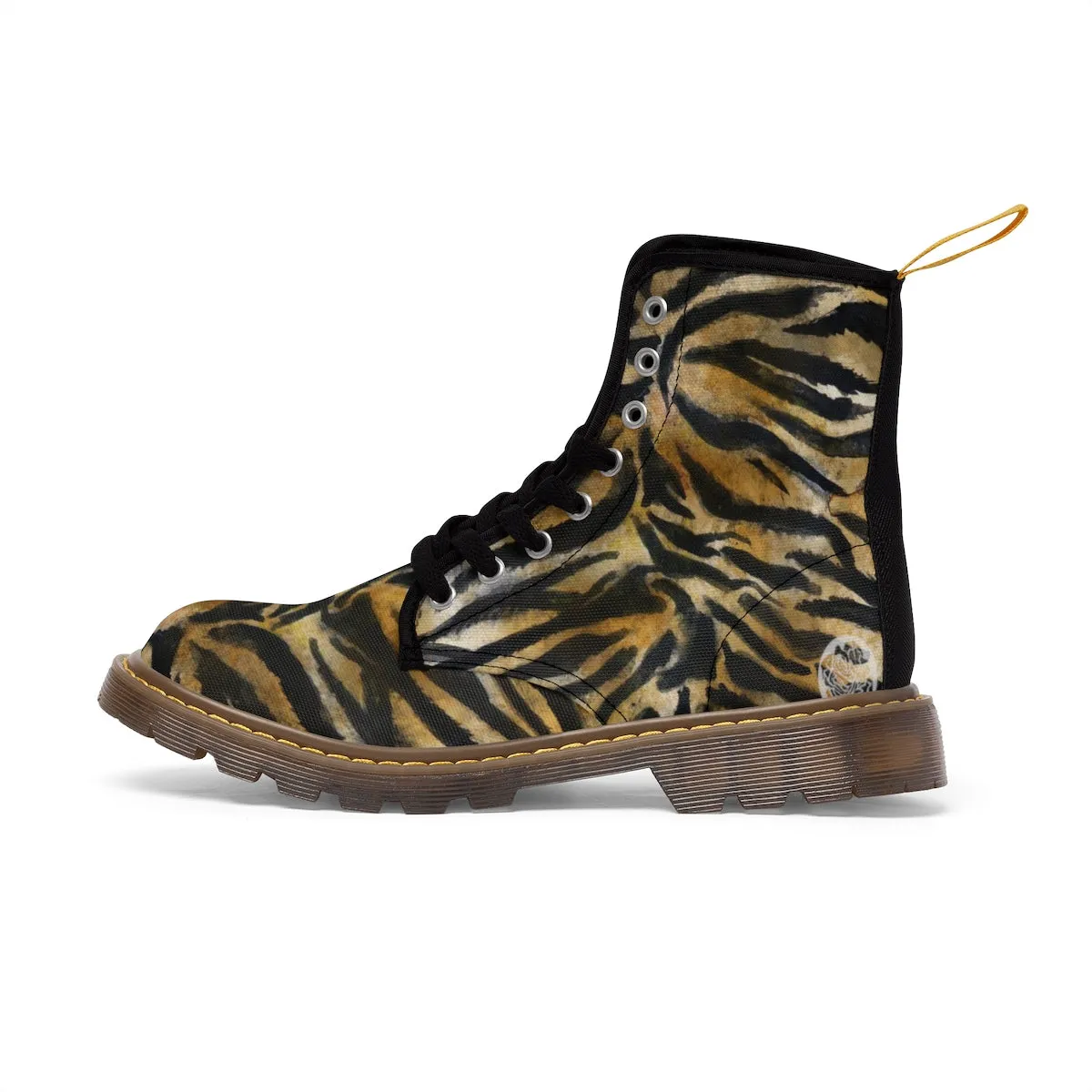 Brown Tiger Striped Men's Boots, Animal Print Lace-Up Winter Hiking Boots For Men