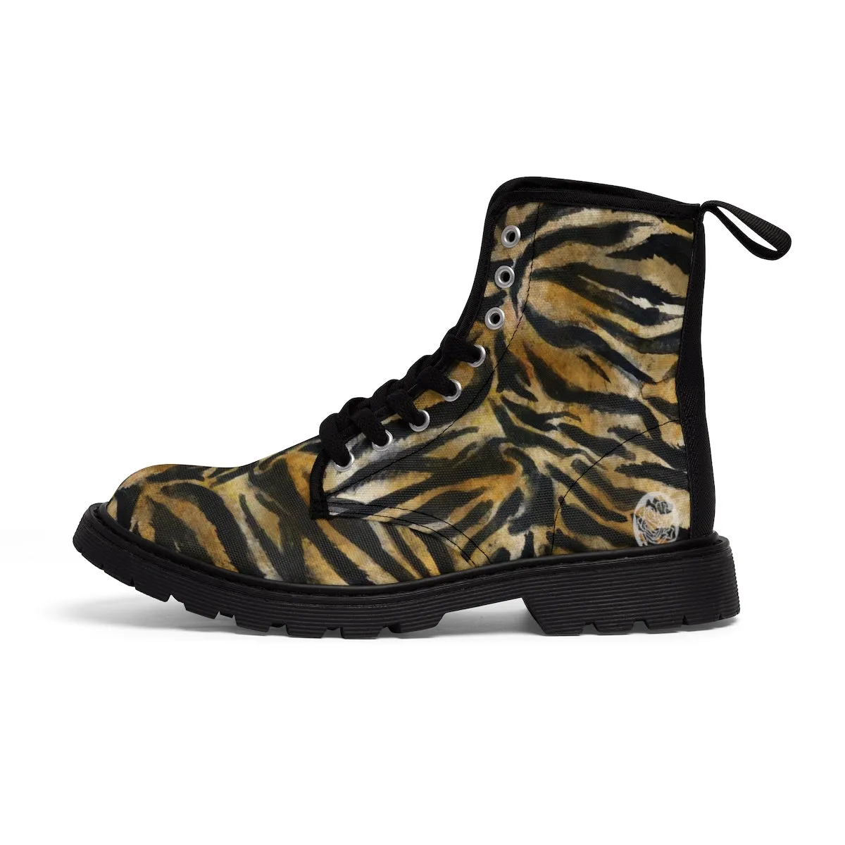 Brown Tiger Striped Men's Boots, Animal Print Lace-Up Winter Hiking Boots For Men