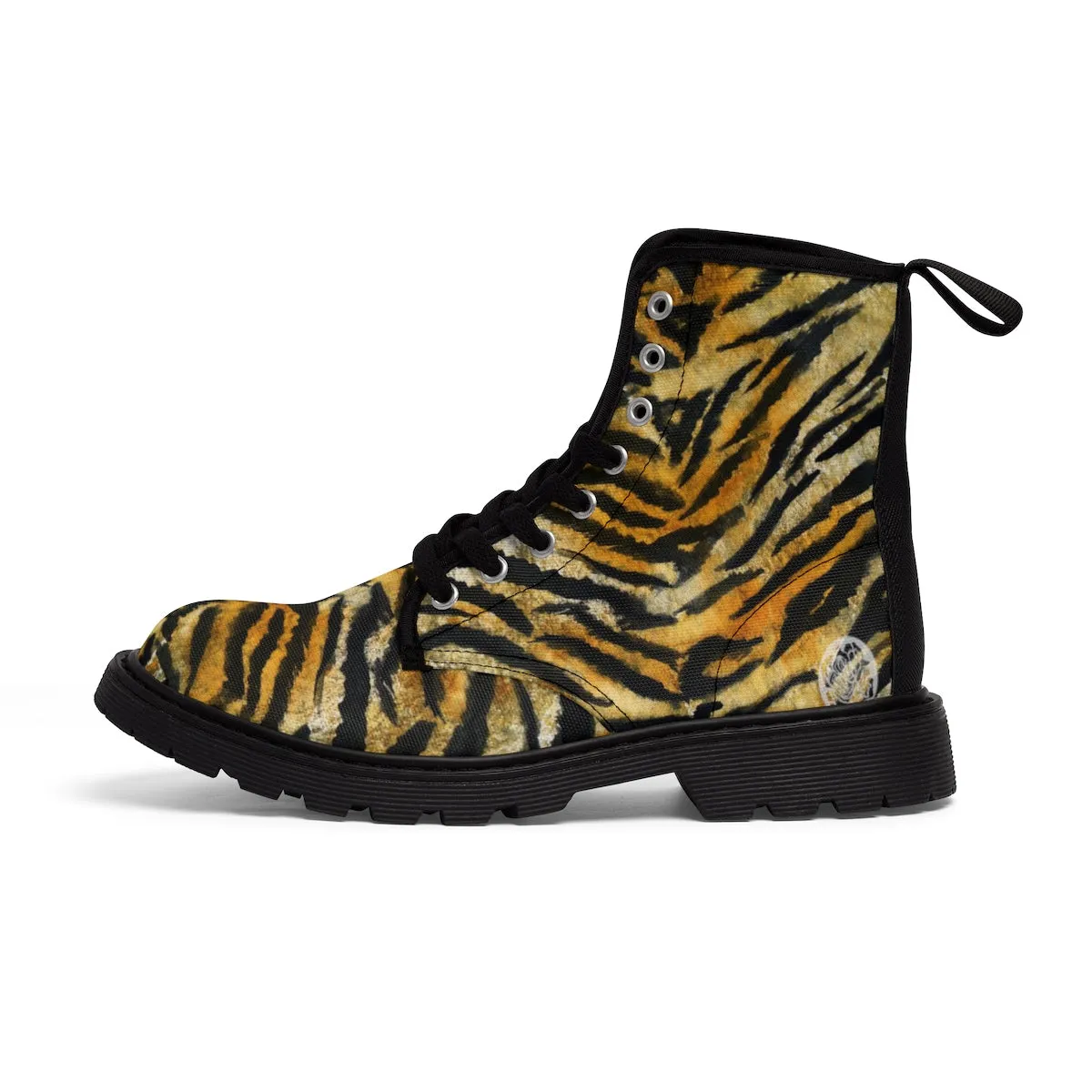 Brown Tiger Striped Men's Boots, Best Animal Print Lace-Up Winter Boots Cap Toe Shoes