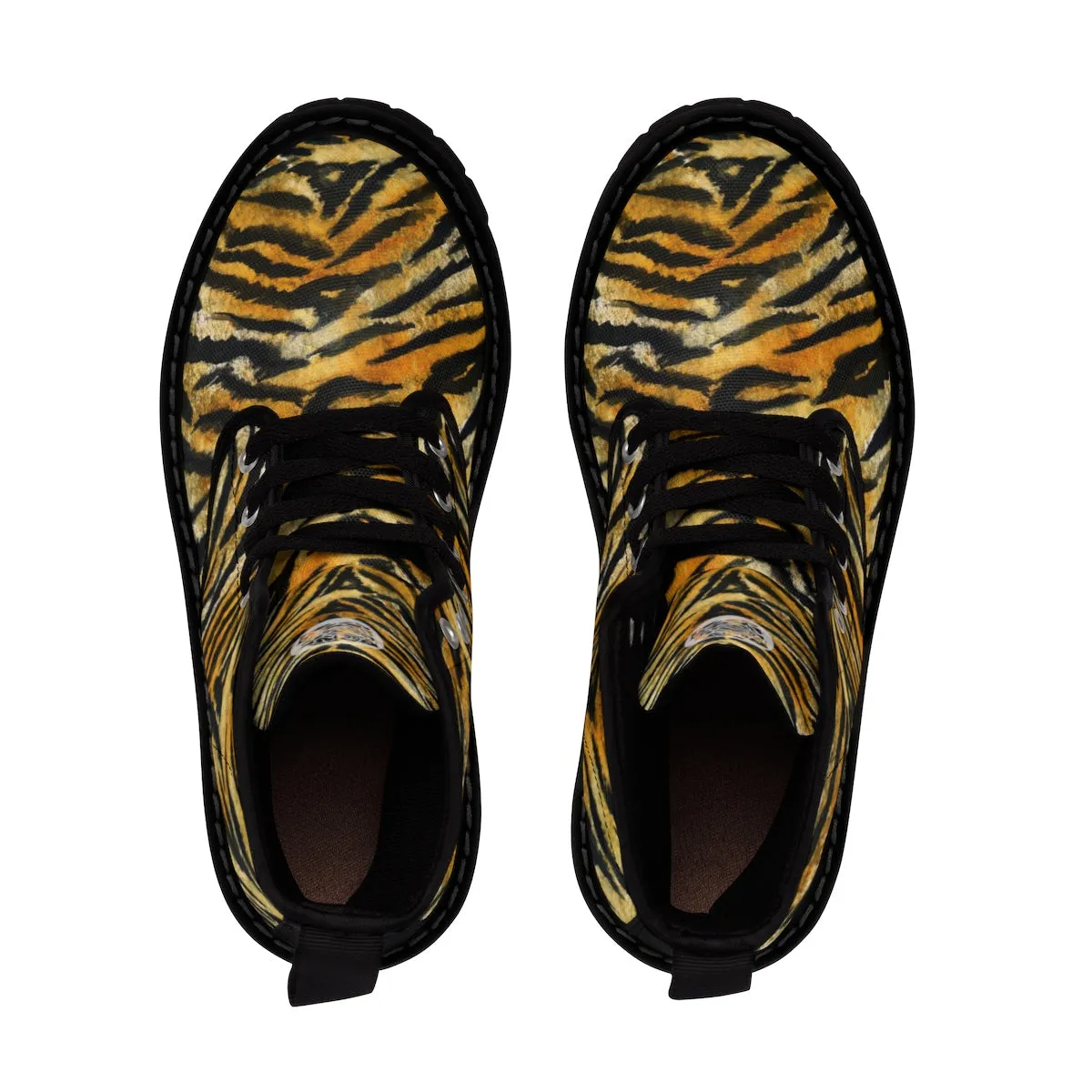 Brown Tiger Striped Men's Boots, Best Animal Print Lace-Up Winter Boots Cap Toe Shoes