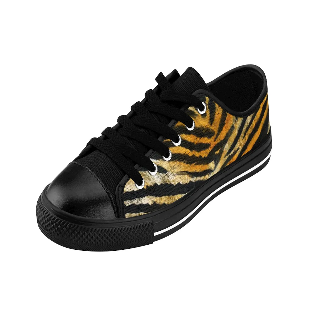 Brown Tiger Striped Men's Sneakers, Animal Print Designer Men's Low Top Sneakers Shoes