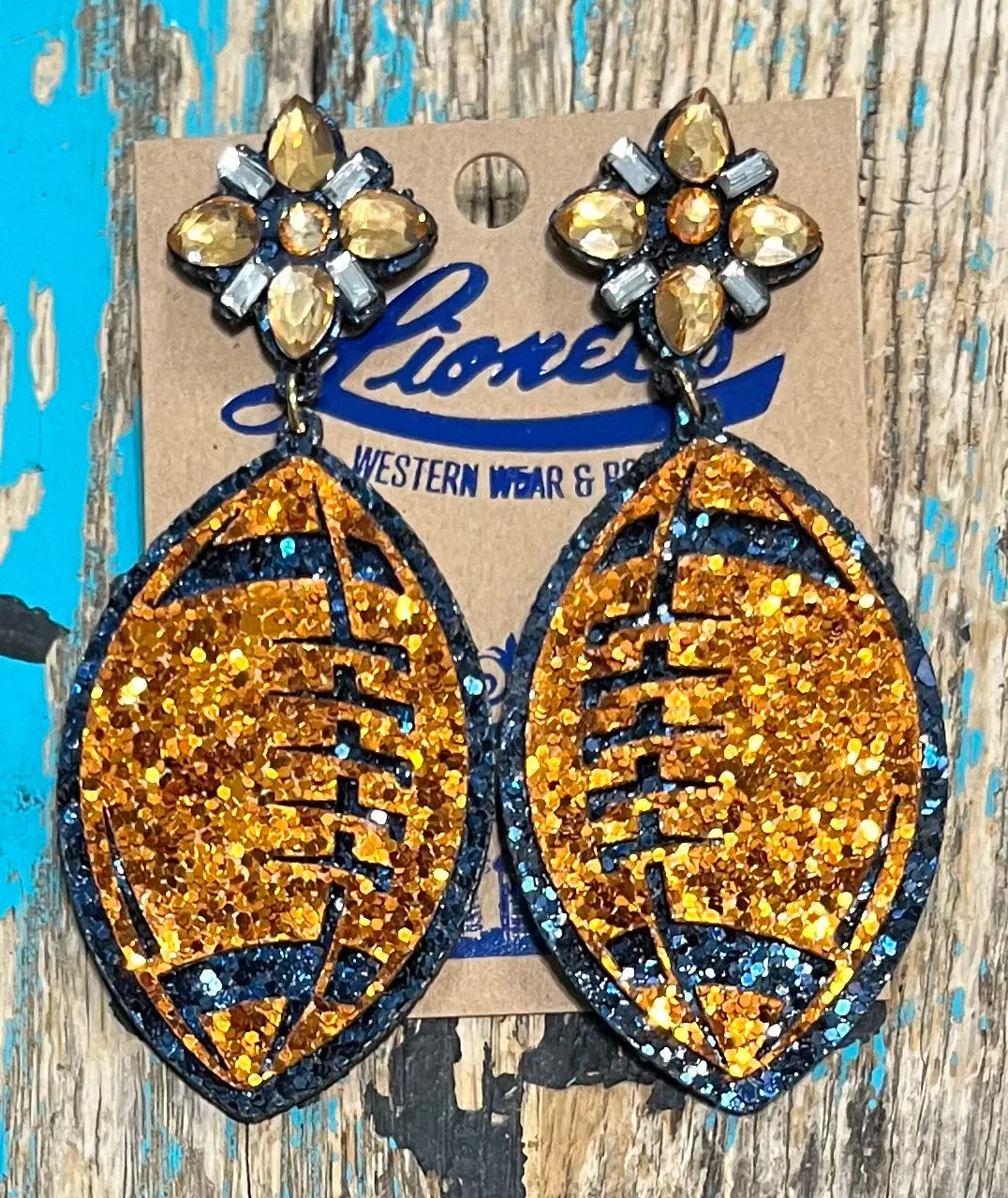 Burnt Orange Glitter Football Earrings