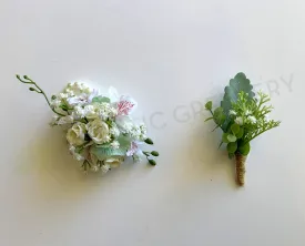 Corsage & Buttonhole - Small Roses with Orchids - CB0027 - $56/set