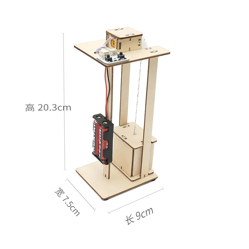 DIY Wooden Elevator Principle Science Toys Teenager Assembled Electric Lift Toys Experiment Material Kits for Kids Educational