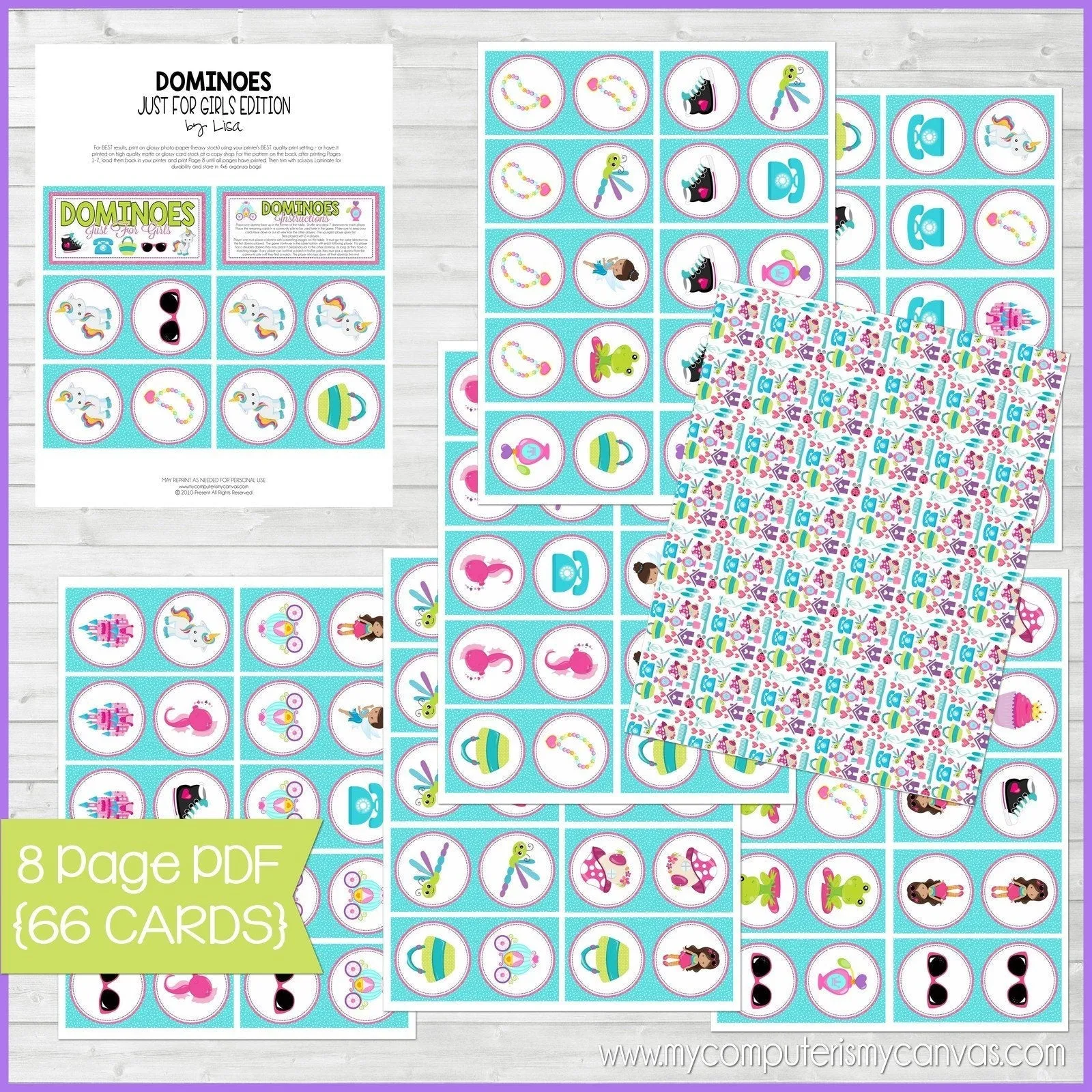 DOMINOES Game {Just for Girls} PRINTABLE