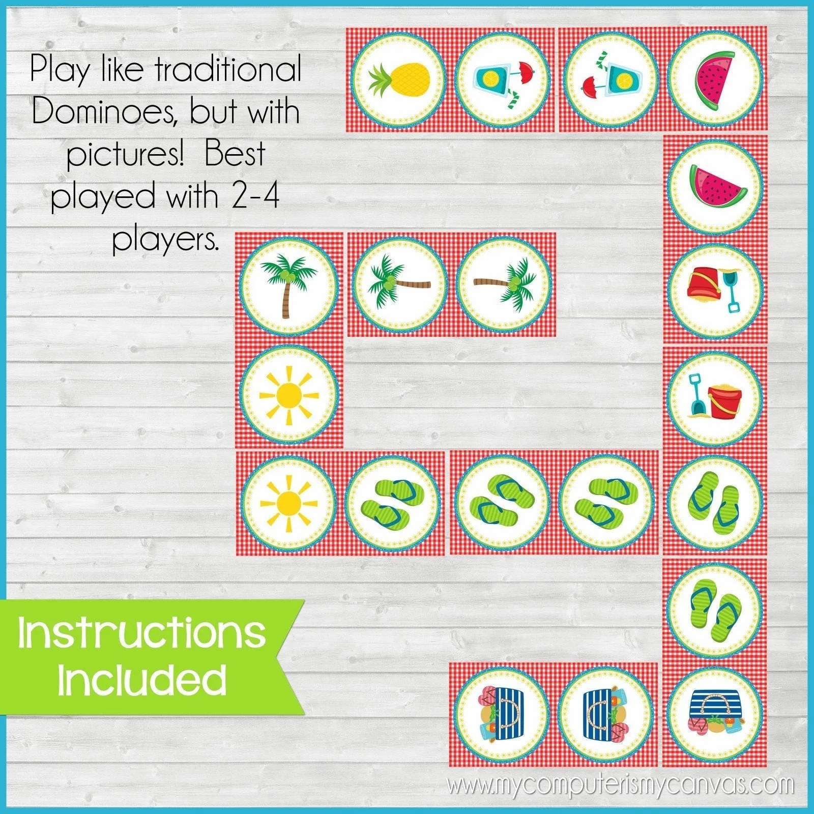 DOMINOES Game {Summer Edition} PRINTABLE