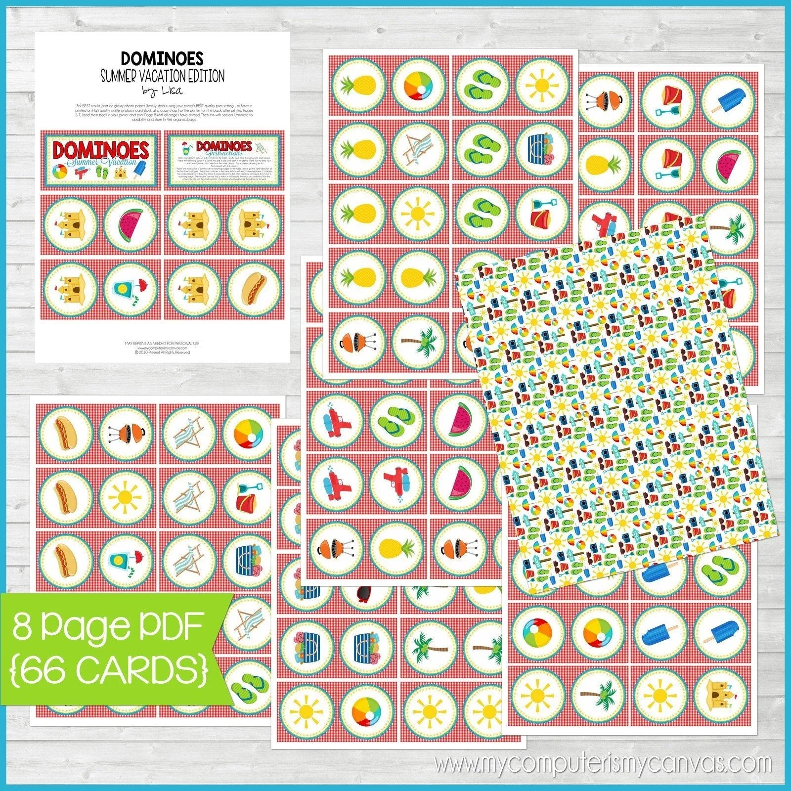 DOMINOES Game {Summer Edition} PRINTABLE