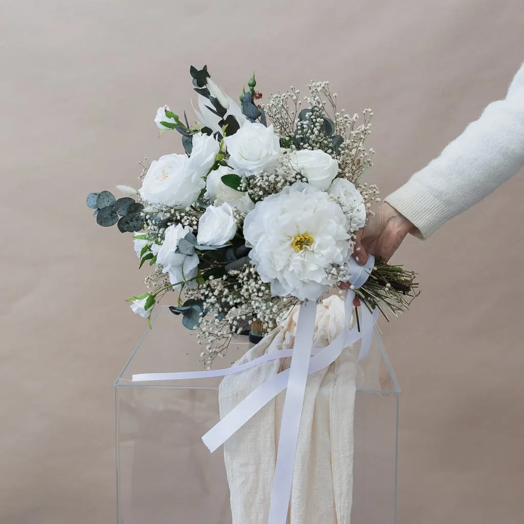 Dried & Artificial Flowers Bridal Bouquet - Eucalyptus Green & White No. 3