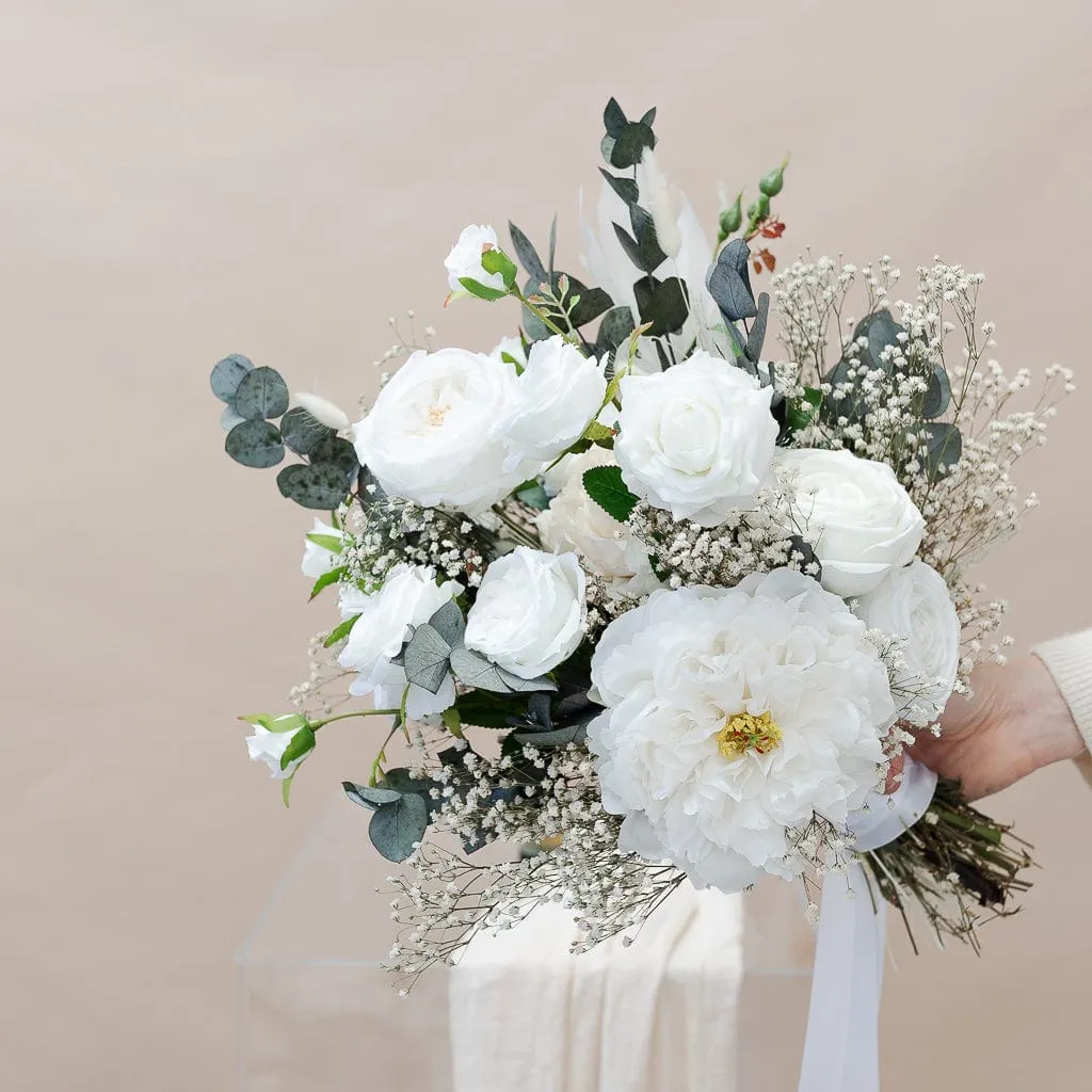 Dried & Artificial Flowers Bridal Bouquet - Eucalyptus Green & White No. 3