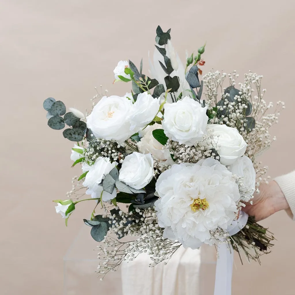 Dried & Artificial Flowers Bridal Bouquet - Eucalyptus Green & White No. 3