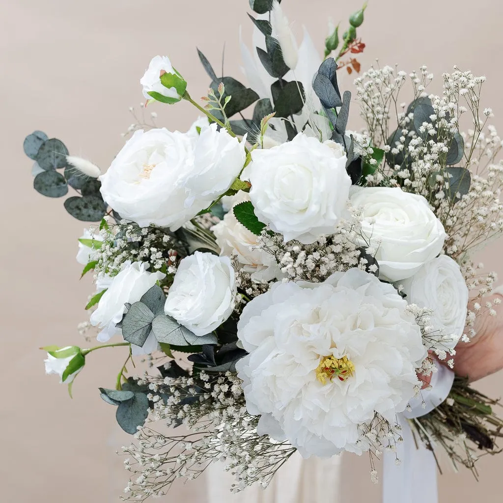 Dried & Artificial Flowers Bridal Bouquet - Eucalyptus Green & White No. 3