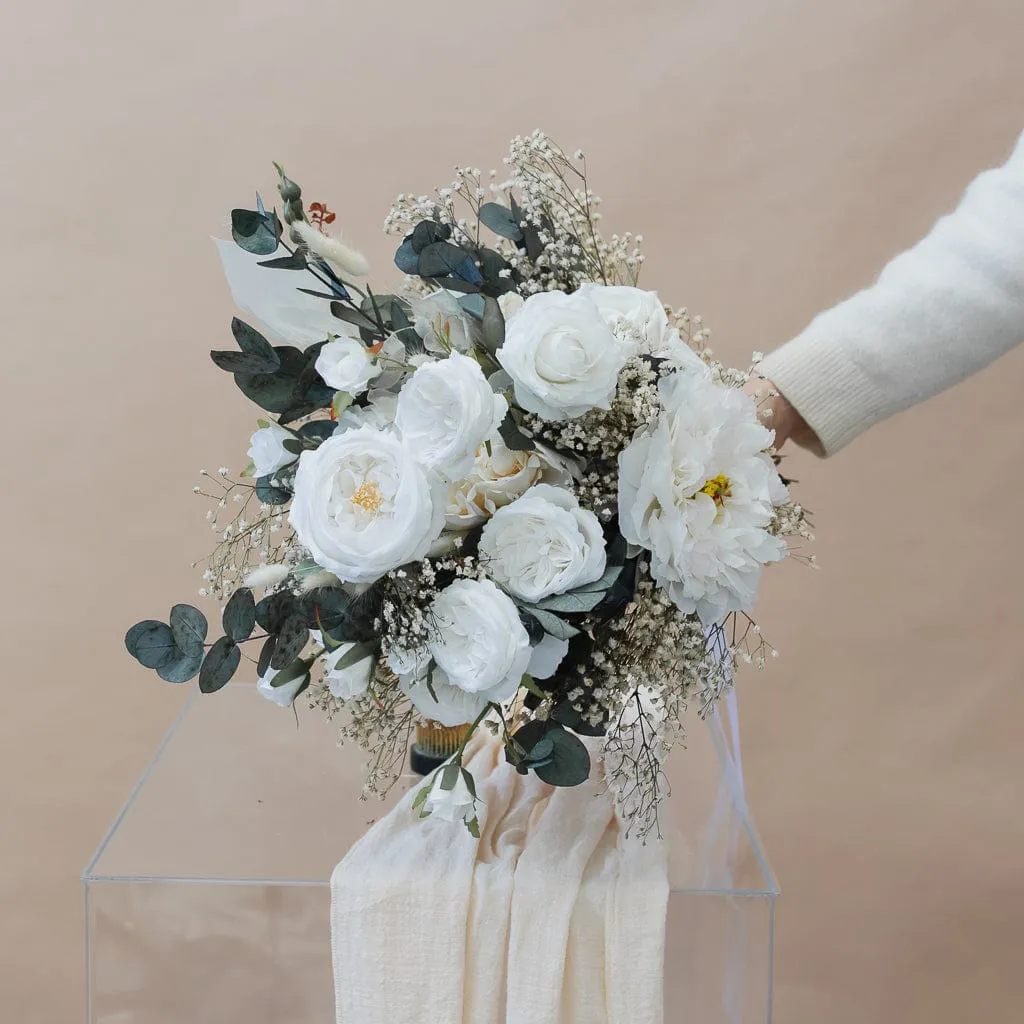 Dried & Artificial Flowers Bridal Bouquet - Eucalyptus Green & White No. 3