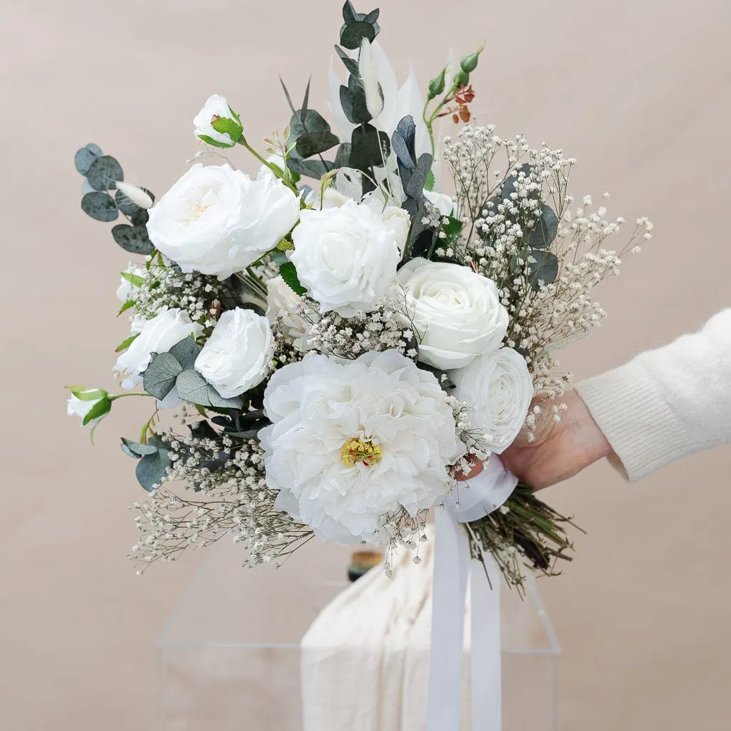 Dried & Artificial Flowers Bridal Bouquet - Eucalyptus Green & White No. 3