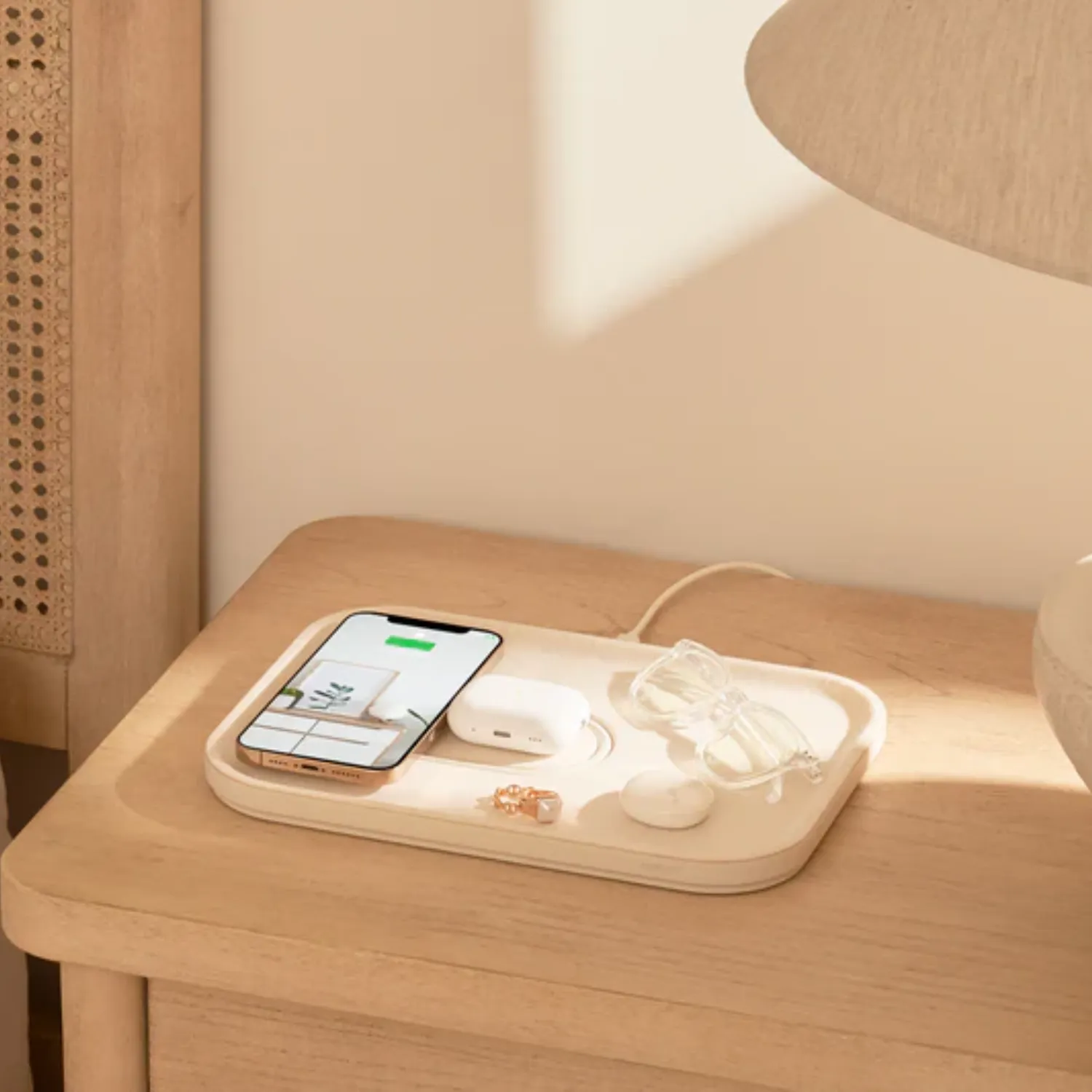 Dual Linen Wireless Charger Tray