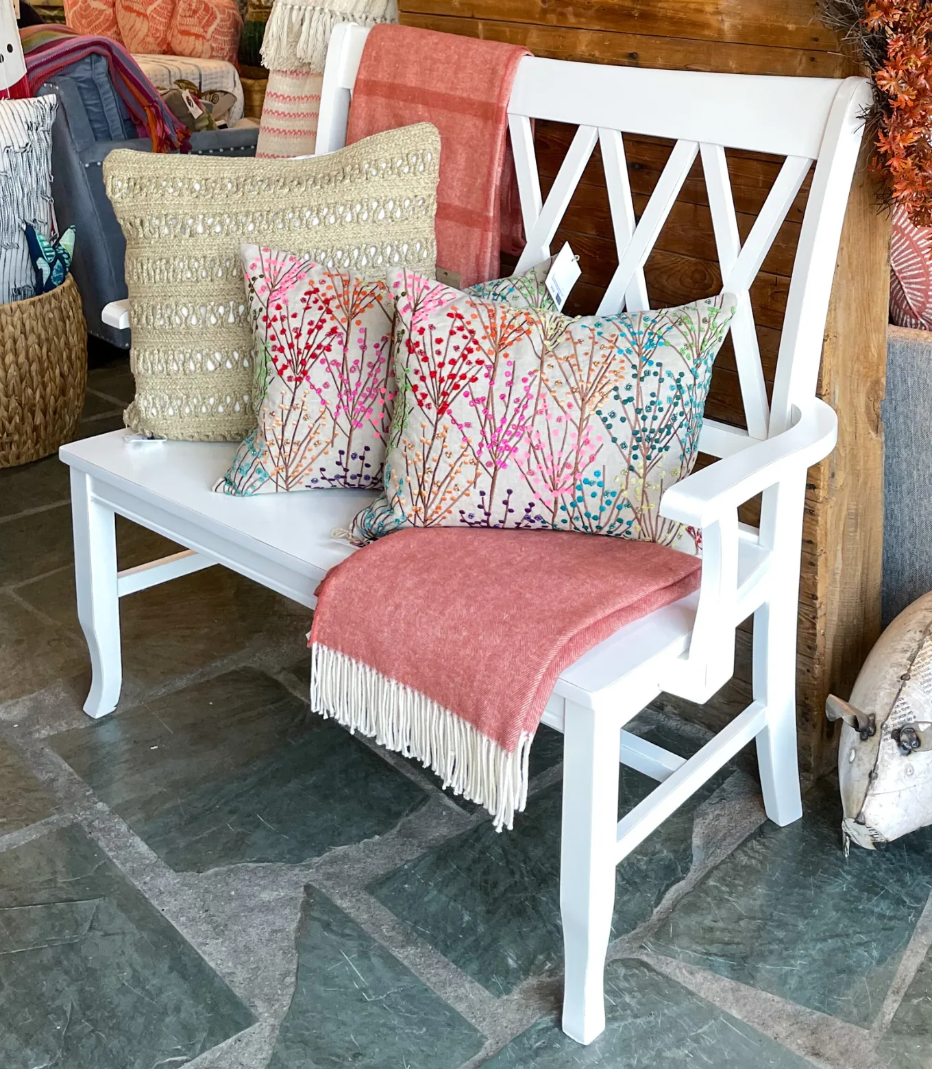 Entryway White Bench