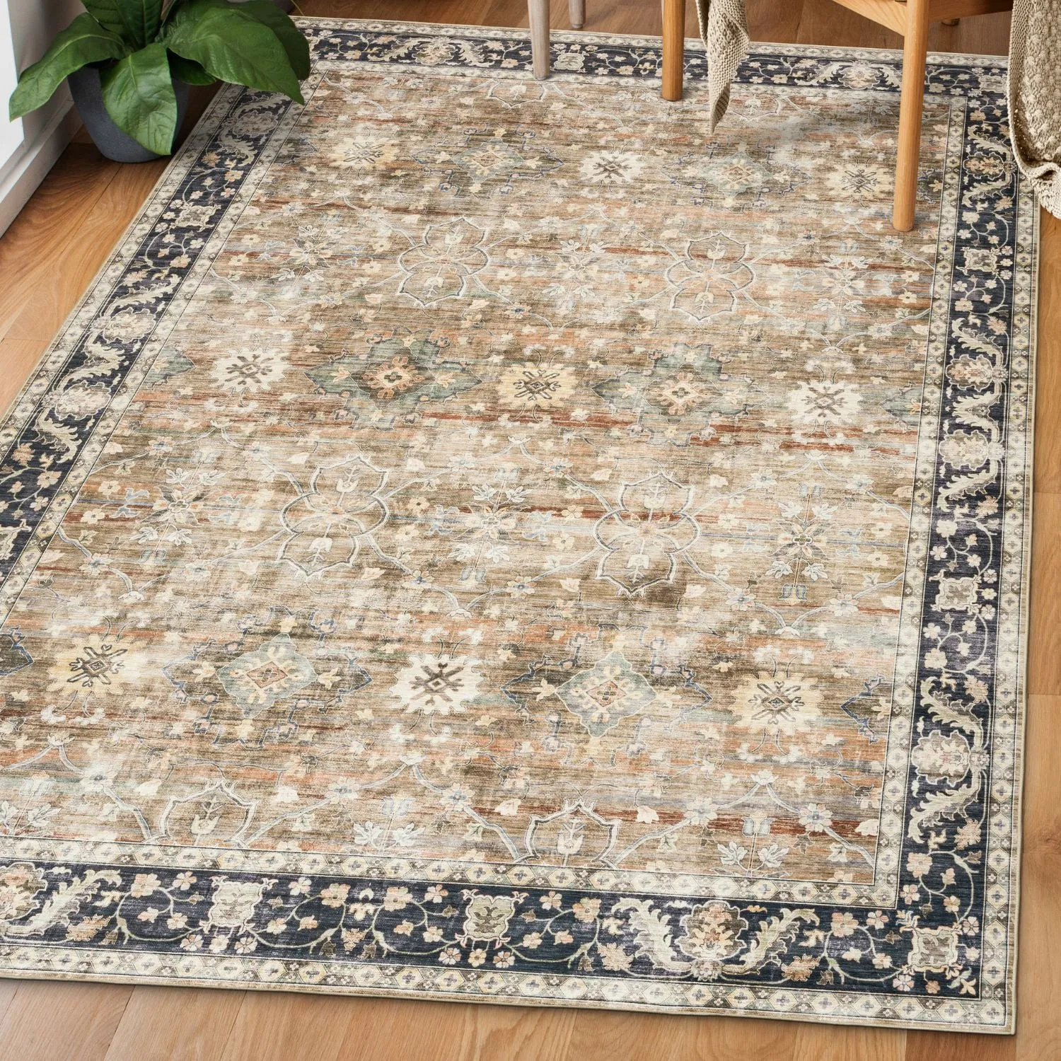 Era Washable Beige/Brown Indoor Rug