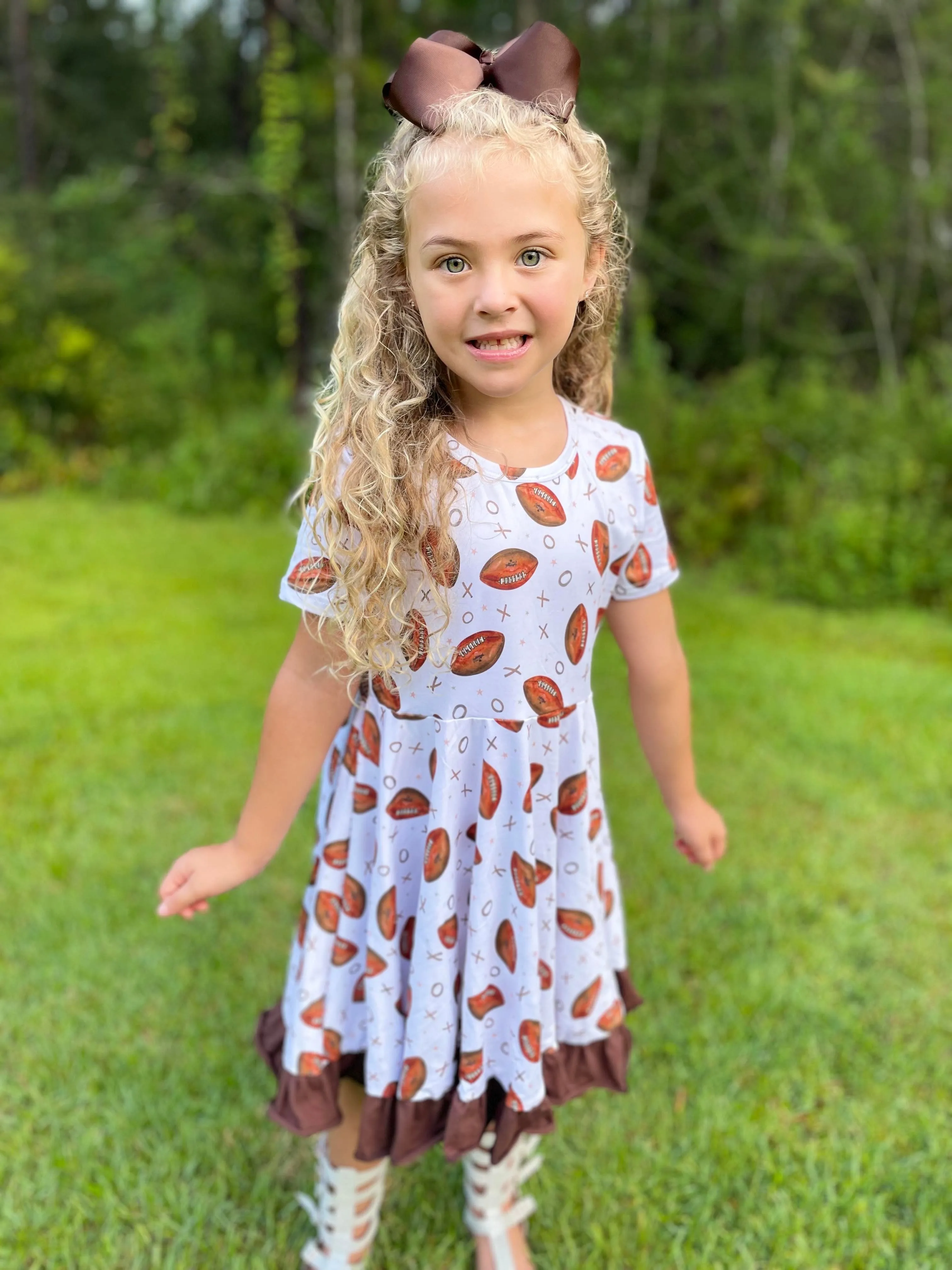 FOOTBALL BROWN RUFFLE DRESS