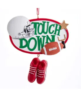 Football "Touchdown" Resin Ornament with Helmet and Cleets