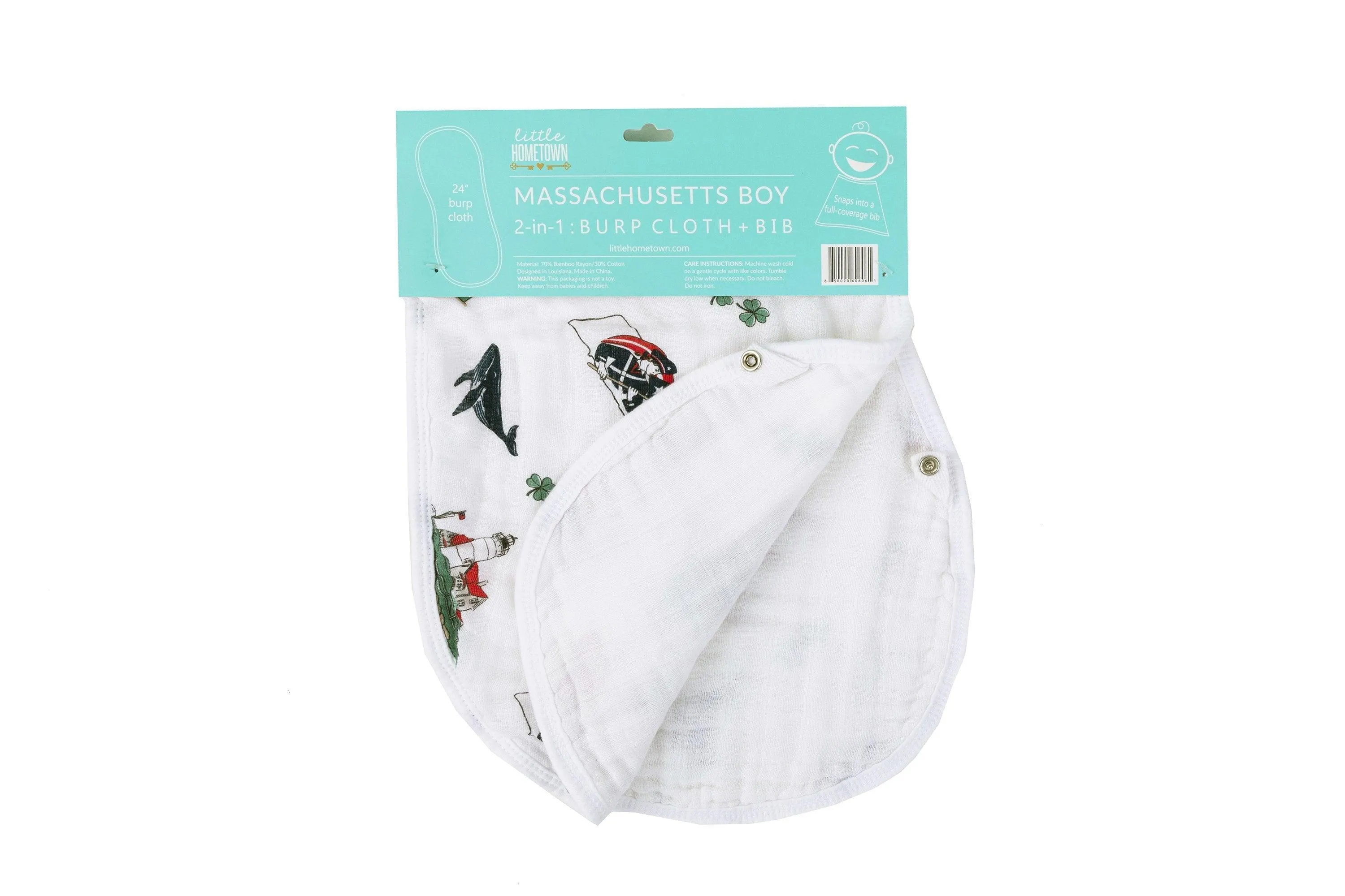 Gift Set: Massachusetts Baby Muslin Swaddle Blanket and Burp Cloth/Bib Combo