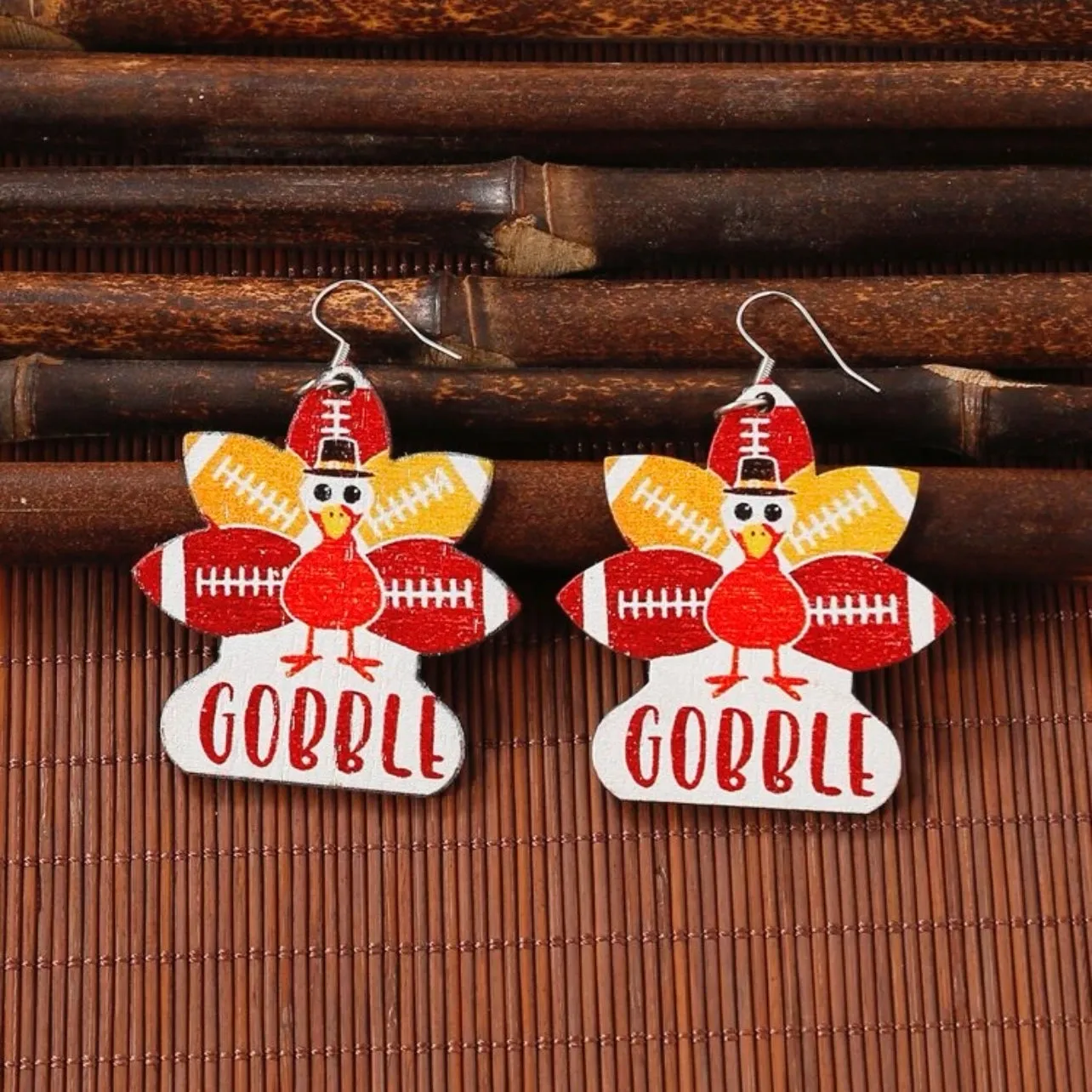 Gobble Earrings - Thanksgiving Earrings, Thanksgiving Accessories, Turkey Trot, Football Earrings