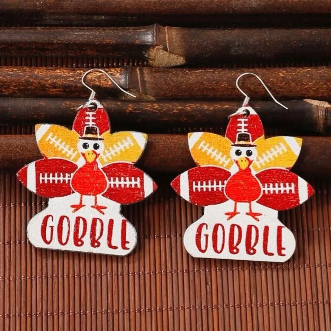 Gobble Earrings - Thanksgiving Earrings, Thanksgiving Accessories, Turkey Trot, Football Earrings