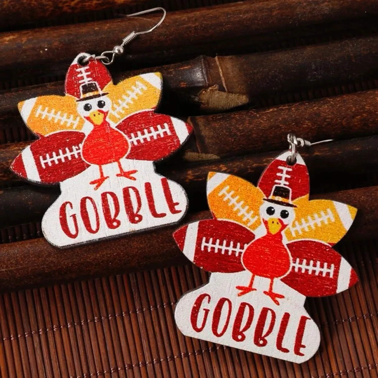 Gobble Earrings - Thanksgiving Earrings, Thanksgiving Accessories, Turkey Trot, Football Earrings