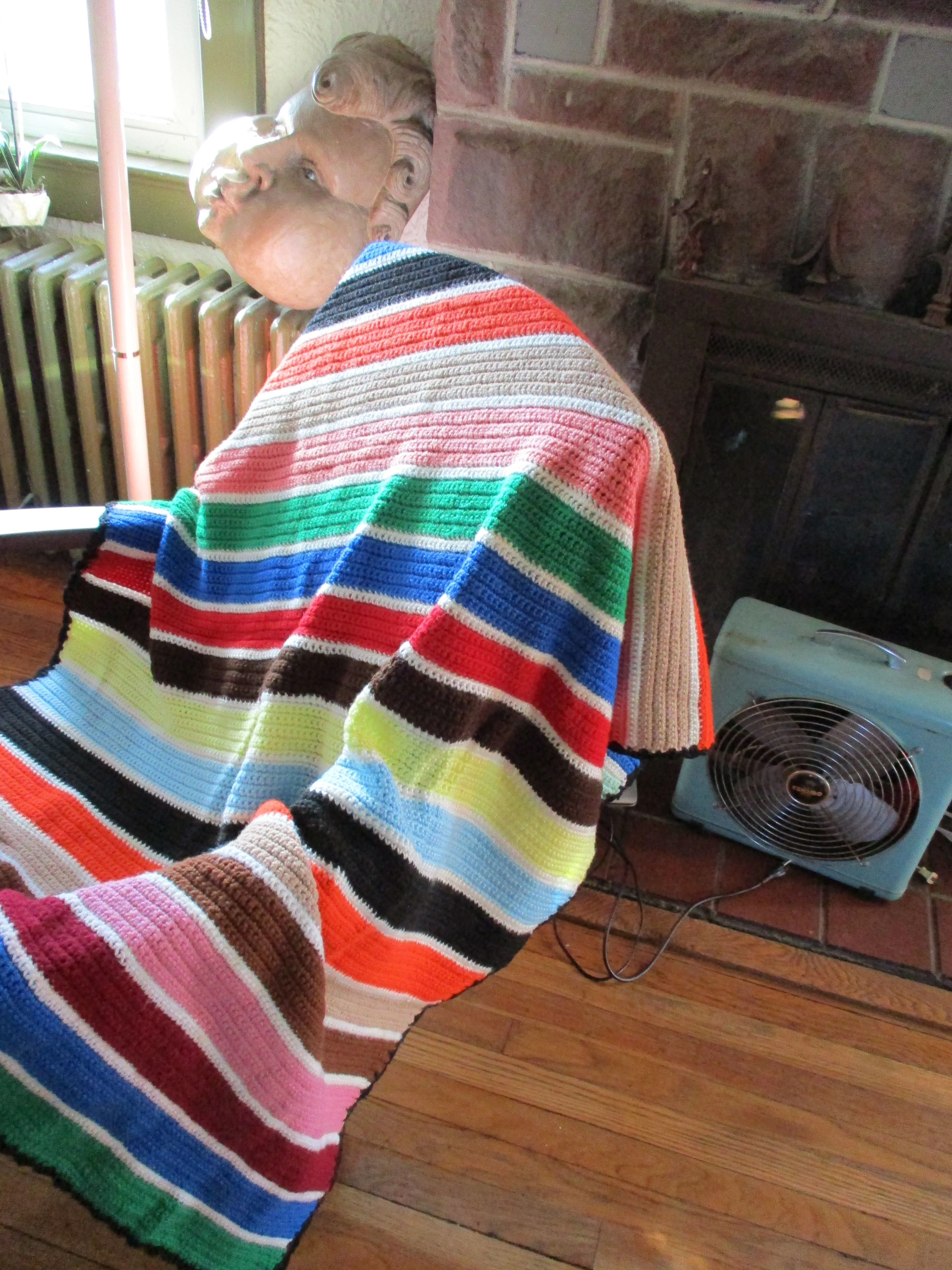 Handmade Crochet 1970s Style Blanket Throw Bedspread Cover Knit 60X53 Striped COLORFUL