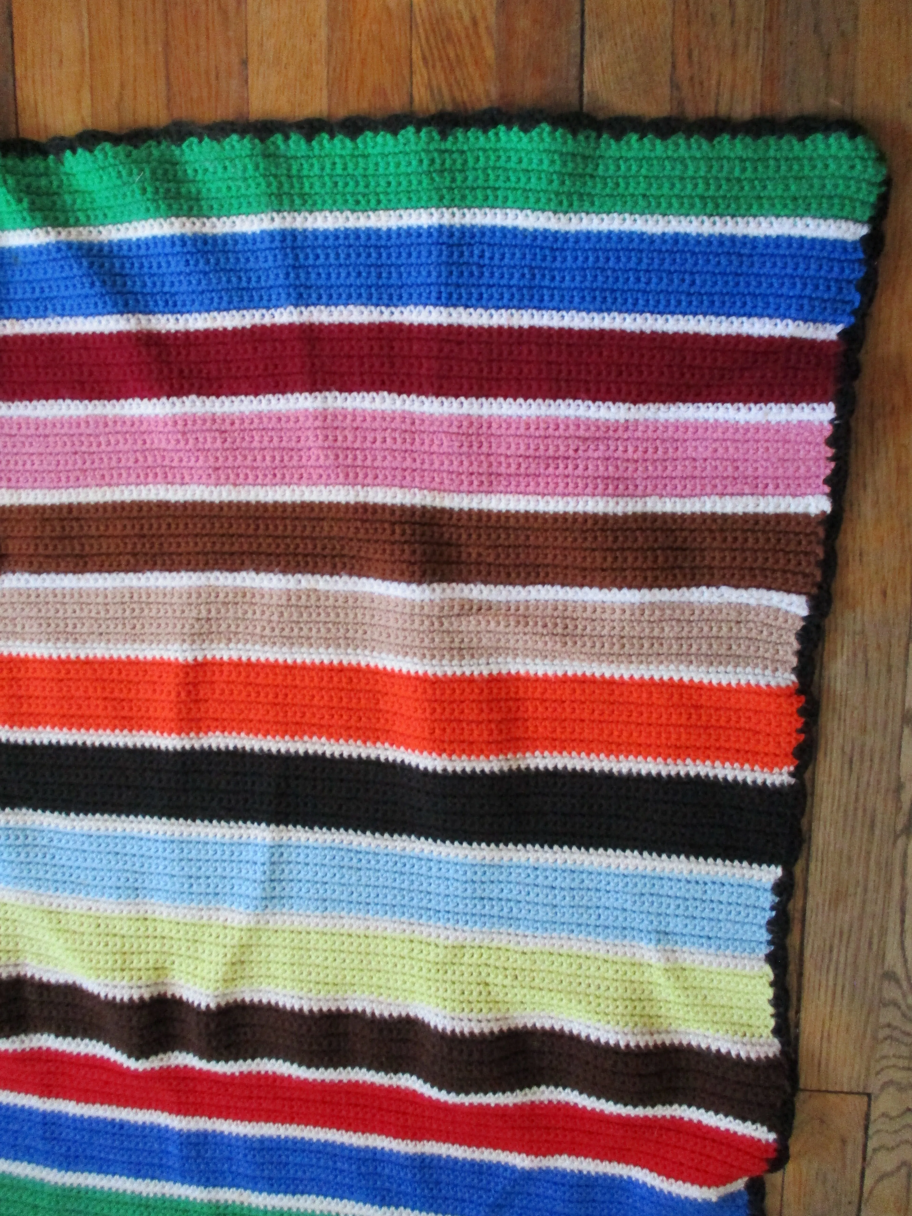 Handmade Crochet 1970s Style Blanket Throw Bedspread Cover Knit 60X53 Striped COLORFUL