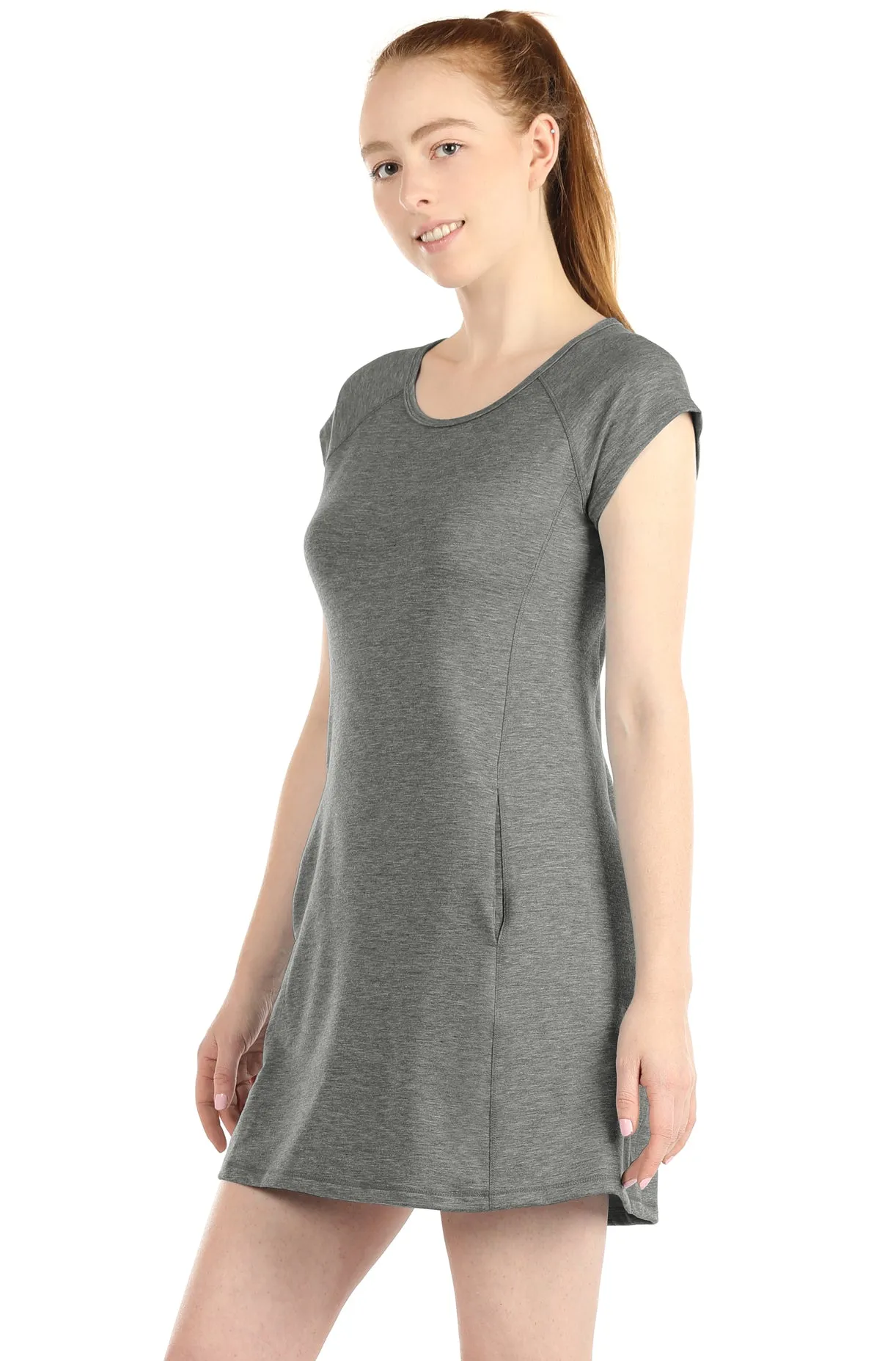 icyzone T-Shirt Dresses for Women - Short Sleeve Tunic Mini Dress with Pockets