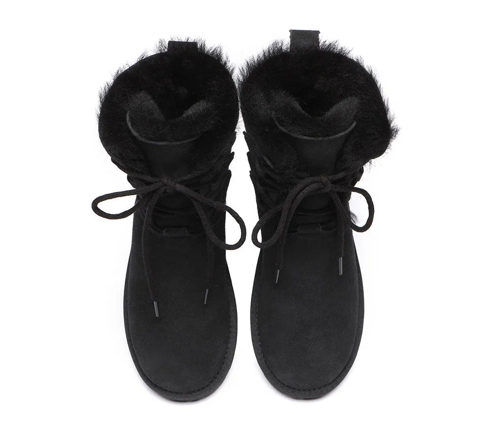 Lace-Up Sheepskin Boots Women Tall Stark