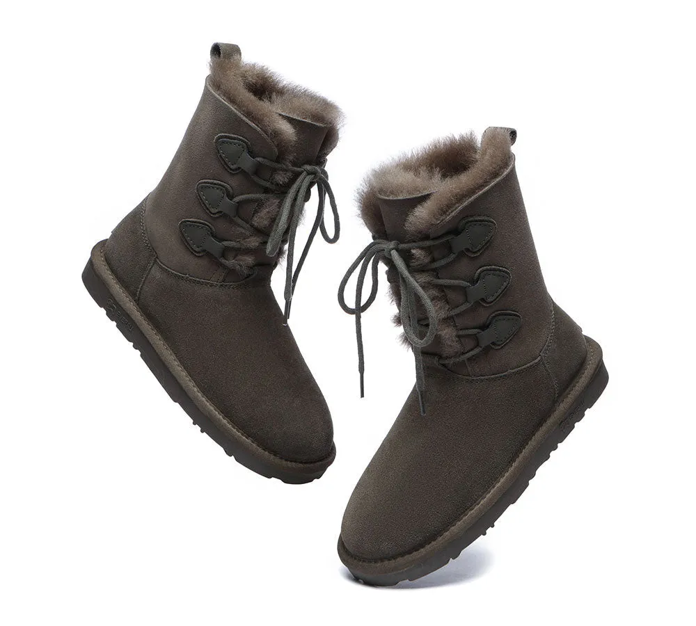 Lace-Up Sheepskin Boots Women Tall Stark