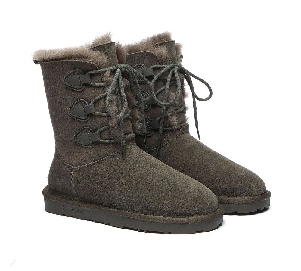 Lace-Up Sheepskin Boots Women Tall Stark