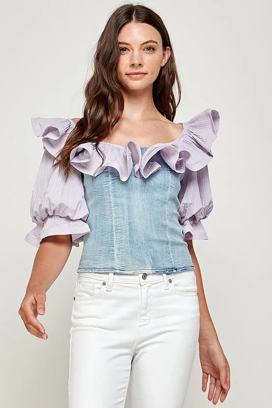 Lavender Off Shoulder Denim Top