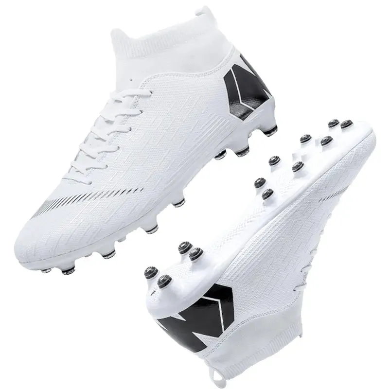 Men Cleats Football Boots High Top Soccer Sneakers Turf Futsal Outdoor Fashion White Sport Shoes