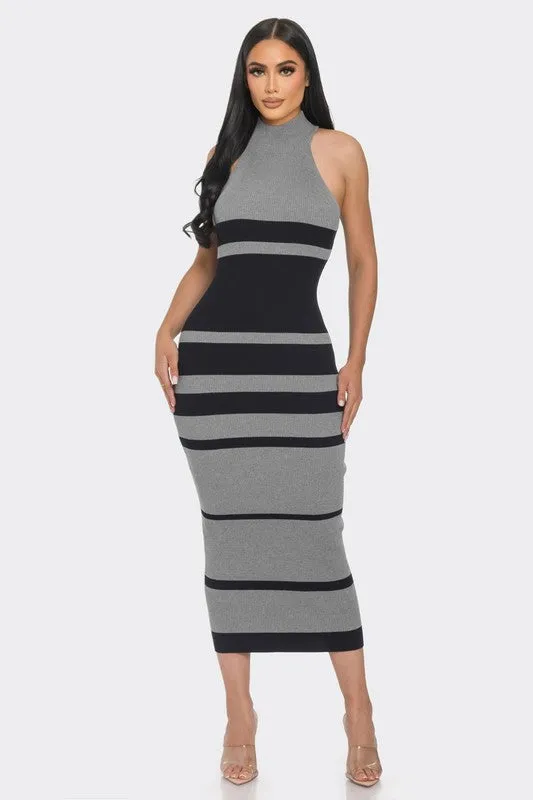 Mock Neck Sleeveless Midi Sweater Dress