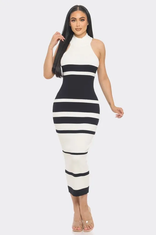 Mock Neck Sleeveless Midi Sweater Dress