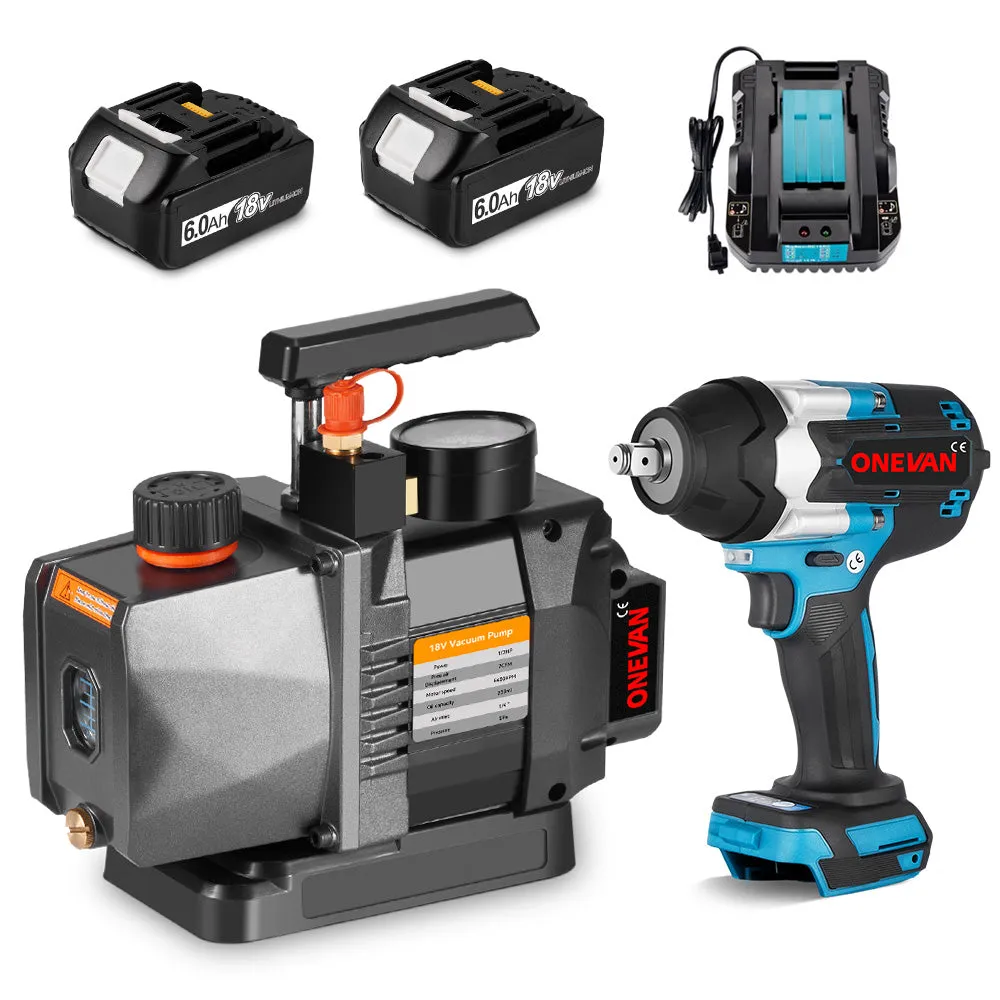 ONEVAN Vacuum Pump & 1/2" 1800N·m Impact Wrench Brushless Cordless 2-Pc. Combo Kit 6.0Ah