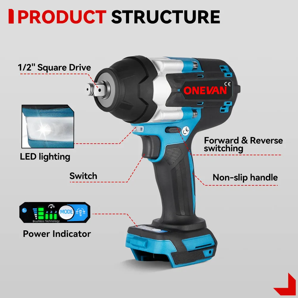 ONEVAN Vacuum Pump & 1/2" 1800N·m Impact Wrench Brushless Cordless 2-Pc. Combo Kit 6.0Ah