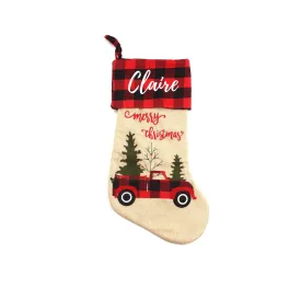 Personalised Buffalo Plaid Red Truck Classic Christmas Stocking 1pc