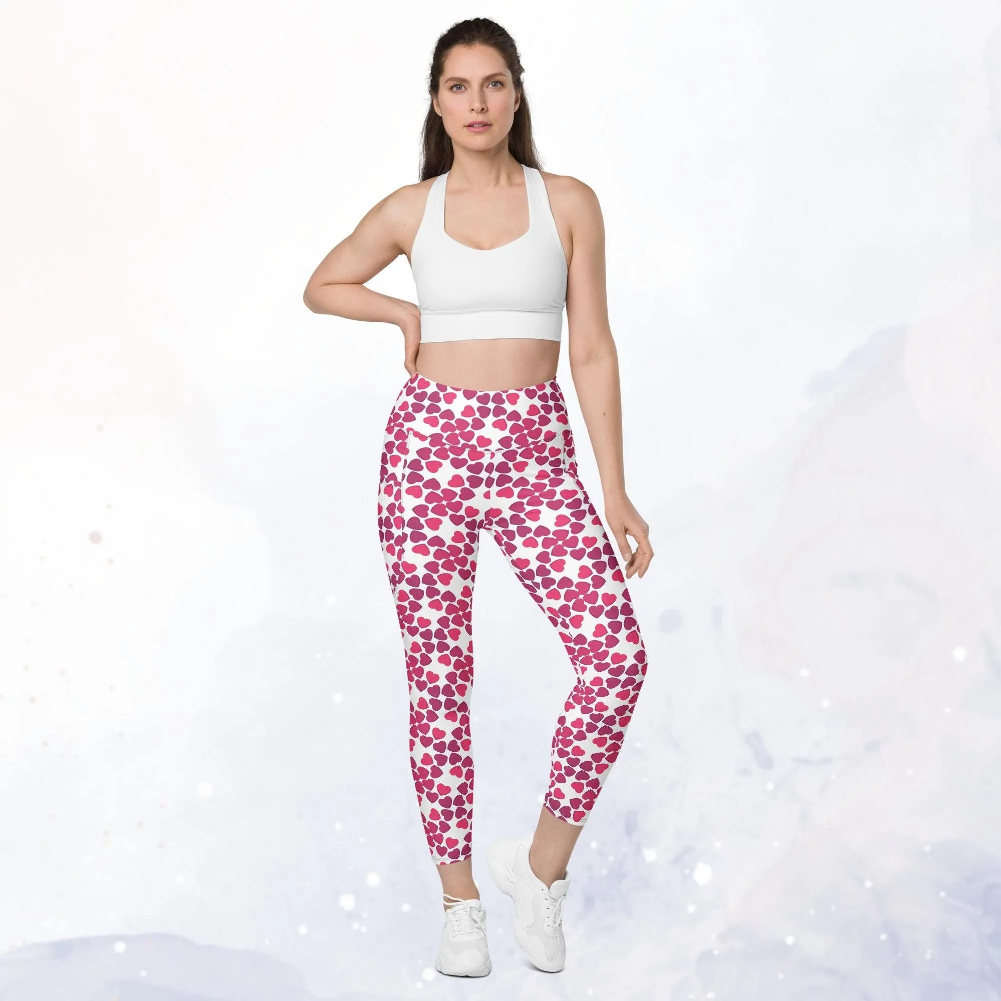 Pink Heart Sexy Leggings with Pockets for Valentine's Day