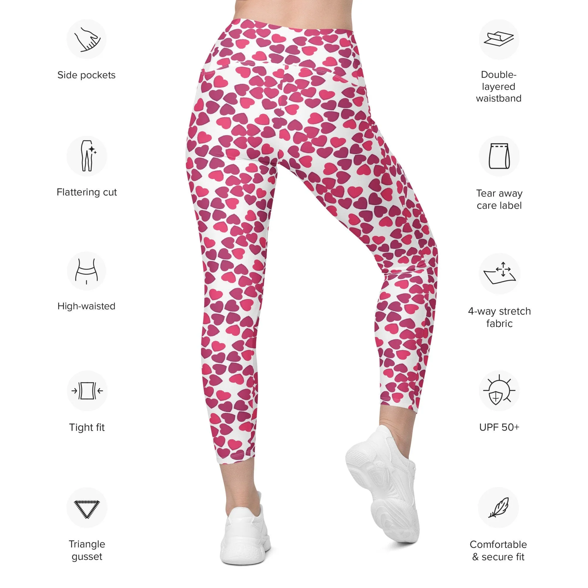 Pink Heart Sexy Leggings with Pockets for Valentine's Day