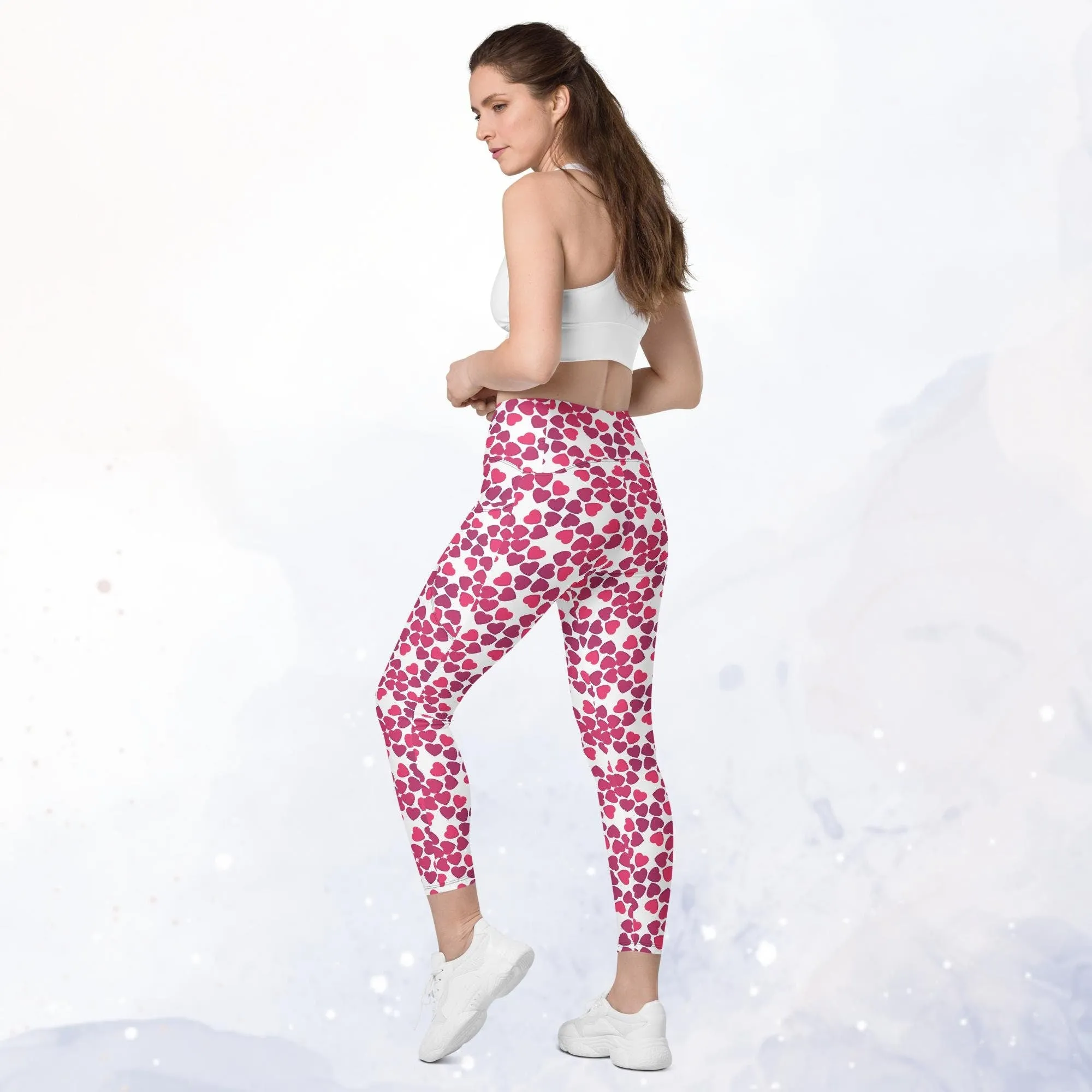 Pink Heart Sexy Leggings with Pockets for Valentine's Day