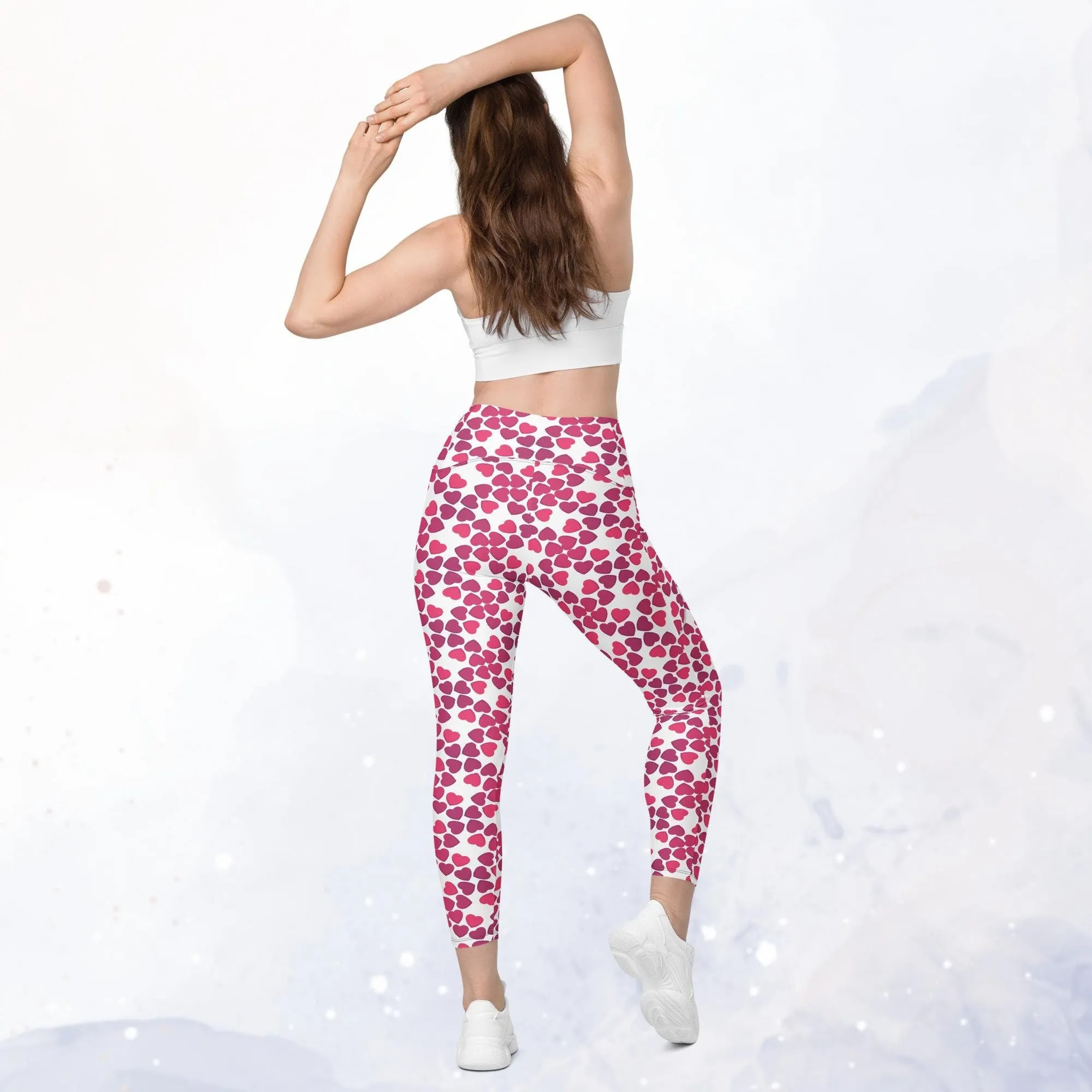 Pink Heart Sexy Leggings with Pockets for Valentine's Day