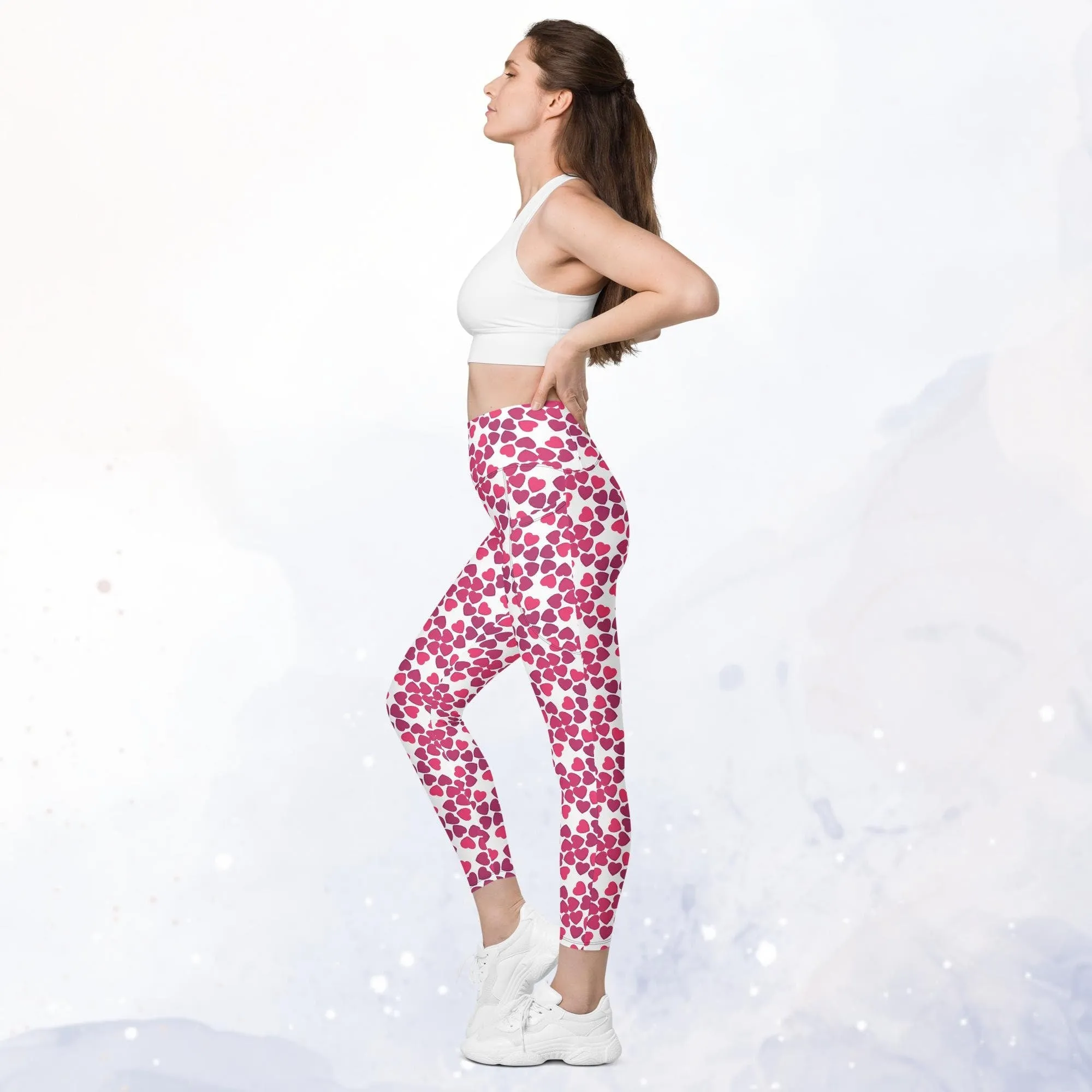 Pink Heart Sexy Leggings with Pockets for Valentine's Day